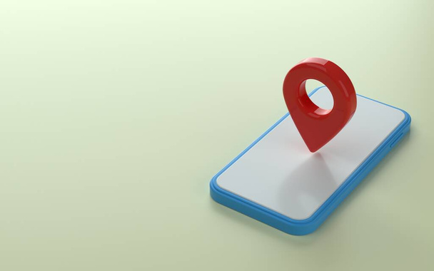 Маркер карты или пин-точка поверх 3d иллюстрации телефона - Фото, изображение