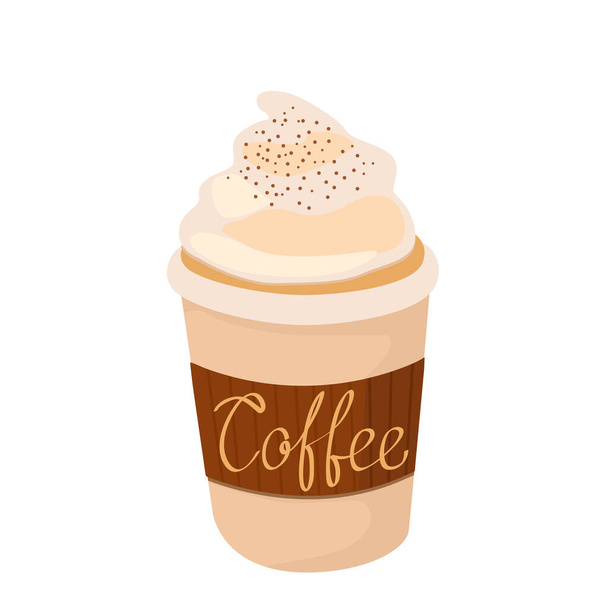 Uit de vrije hand tekenen. latte kopje met handgeschreven inscriptie Koffie. vectorillustratie geïsoleerd op witte achtergrond - Vector, afbeelding