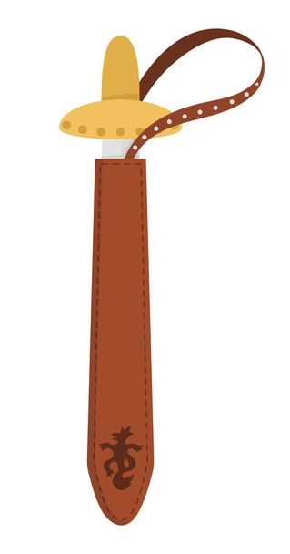 Icono de espada de caballero vectorial. Armadura de cuento de hadas. Espada de soldado cuento de hadas. Dibujos animados arma medieval ilustración - Vector, imagen
