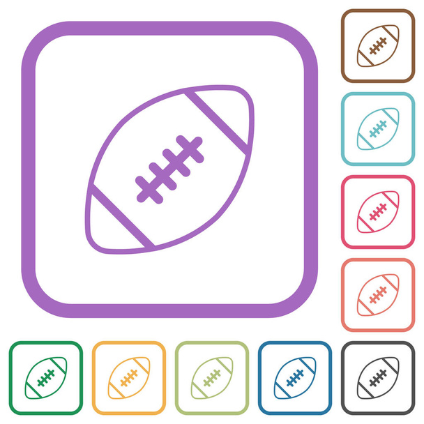 Rugby palla contorno icone semplici a colori cornici quadrate arrotondate su sfondo bianco - Vettoriali, immagini
