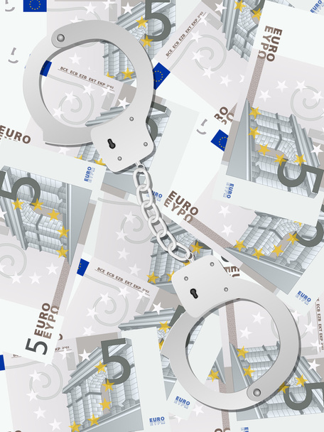 handcuffs on five euro background vertical - Vector, Image