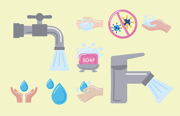 día mundial de lavado de manos nueve iconos - Vector, imagen