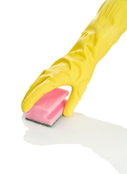 One hand with pink sponge - Φωτογραφία, εικόνα