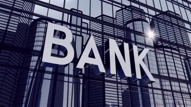 Concepto tipográfico bancario: edificios de oficinas y reflejo del sol. Animación 3D 4k (3840 x 2160 px).  - Metraje, vídeo