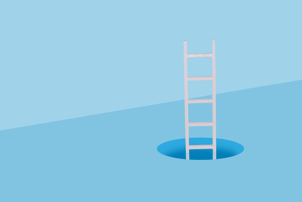 Ladder come out of the hole from underground with copy space. Creative minimal concept of hope, freedom, escape, success, ambition, peace and spirituality. - Fotó, kép