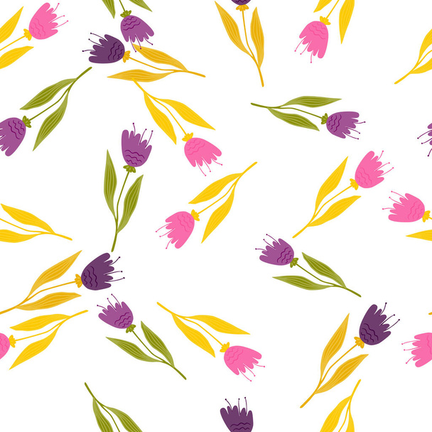Doodle wildflower seamless pattern on white background. Elegant botanical design. Abstract floral ornament. Nature wallpaper. For fabric, textile print, wrapping, cover. Vector illustration - Vektor, kép