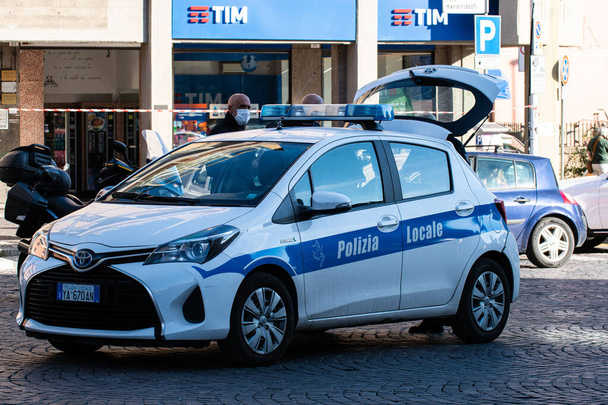 terni,italy september 13 2021:local police car stopped in town for pedestrian control - Valokuva, kuva