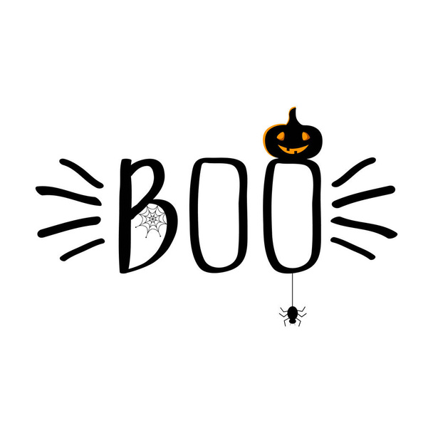 Halloween-Schriftzug "Boo" mit Kürbis. Vektor-Illustration für Design auf Halloween-Party - Vektor, Bild