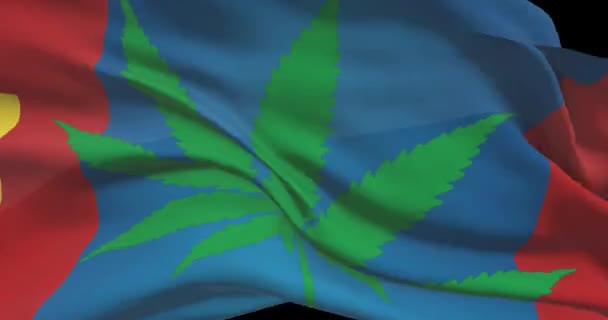 Mongolische Nationalflagge mit Cannabisblatt. Rechtlicher Status von medizinischem Marihuana im Land. Regierung der Mongolei und THC. Gesellschaftliches, Politik, Straf- und Gesetzesnachrichten zum Thema Unkraut - Filmmaterial, Video