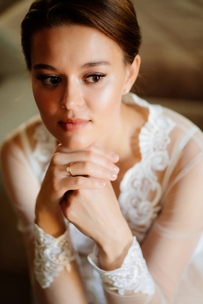 close-up portrait. beautiful young woman with natural makeup.  - Fotó, kép