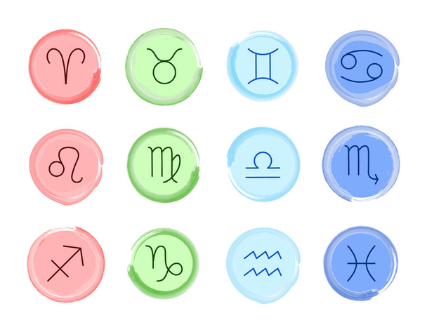 Ζωδιακός κύκλος. Διανυσματικό σετ. Zodiac σύμβολα σε τέσσερα χρώματα. Απομονωμένα αστρολογικά στοιχεία - Διάνυσμα, εικόνα