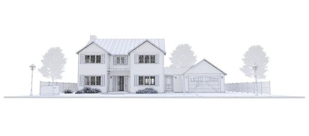 Modern, fehér, gyönyörű ház. 3D illusztráció. - Fotó, kép