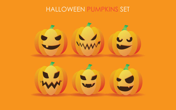 Halloween Pumpkins. Spooky and Angry Orange Pumpkin Jack Lantern Characters set. - Вектор, зображення