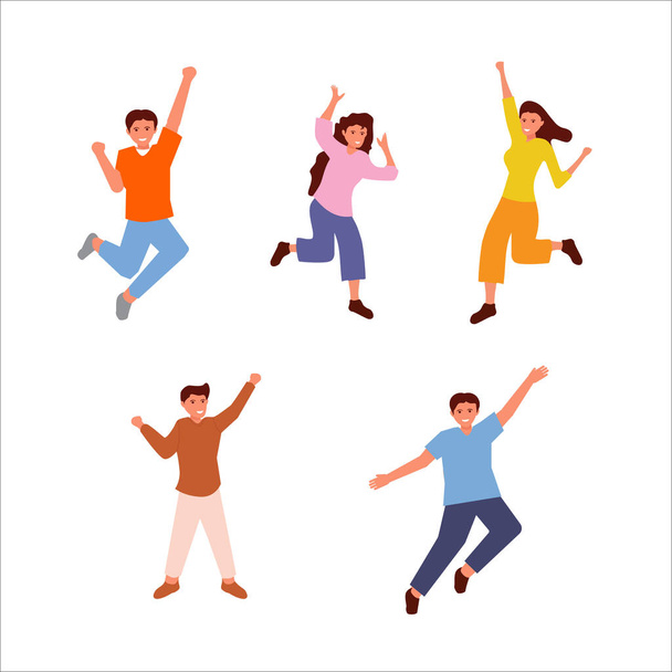 Set of people Happy celebrating win or goal achievement - Vector, Image