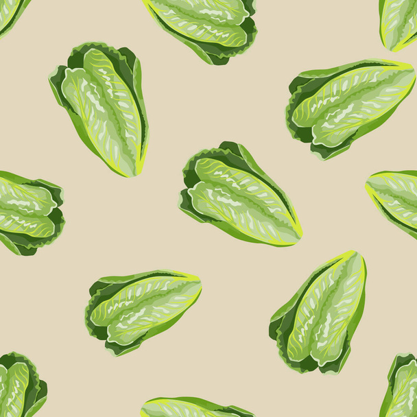 Seamless pattern lettuce Romano on beige background. Minimalism texture with salad. Random plant template for fabric. Design vector illustration. - Vektör, Görsel