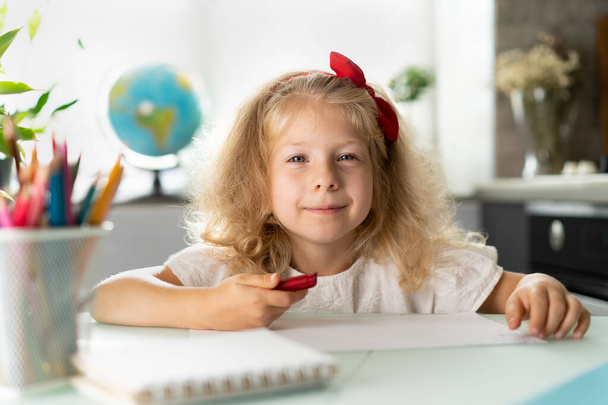 little girl homeschooling, back to school. - Photo, Image