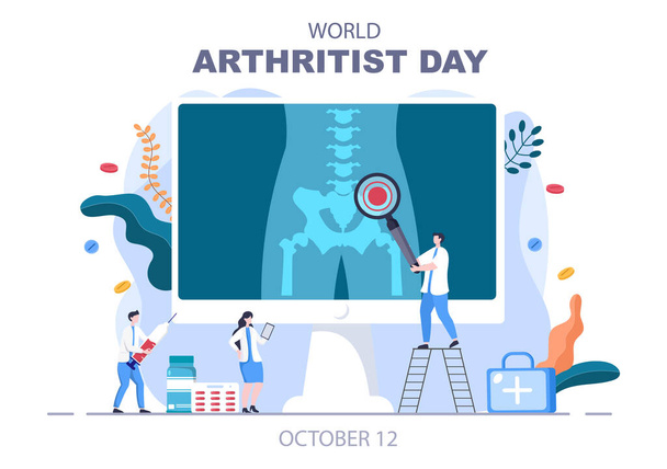 Maailman niveltulehdus päivä Tausta Joka juhlitaan lokakuun 12. Lääketieteellinen hoito Reumatismi, Nivelrikko, X Ray Scan ja Bone Health juliste Vector Illustration - Vektori, kuva