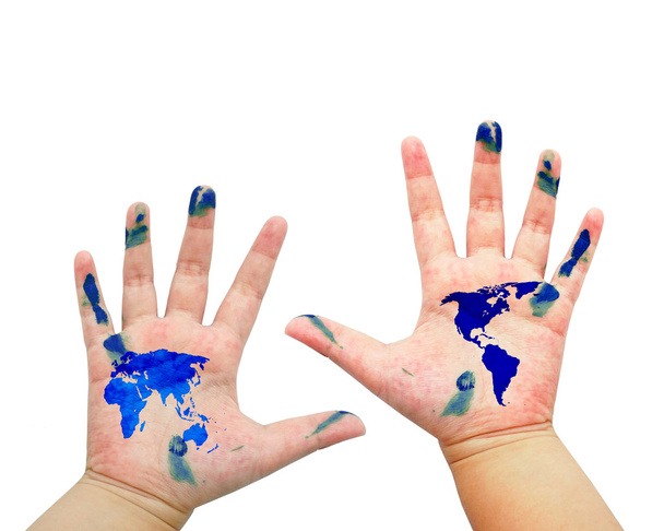 Mapa świata, malowane na ręce dzieci na białym tle na białym tle - Zdjęcie, obraz