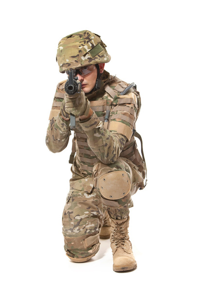Modern soldier with rifle - Foto, afbeelding