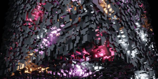 Κυβικά εικονοστοιχεία Ο κύβος του Rubik ισομετρική αφηρημένη γεωμετρική έννοια ψηφιακών δεδομένων πολύπλοκη δομή 3D render - Φωτογραφία, εικόνα