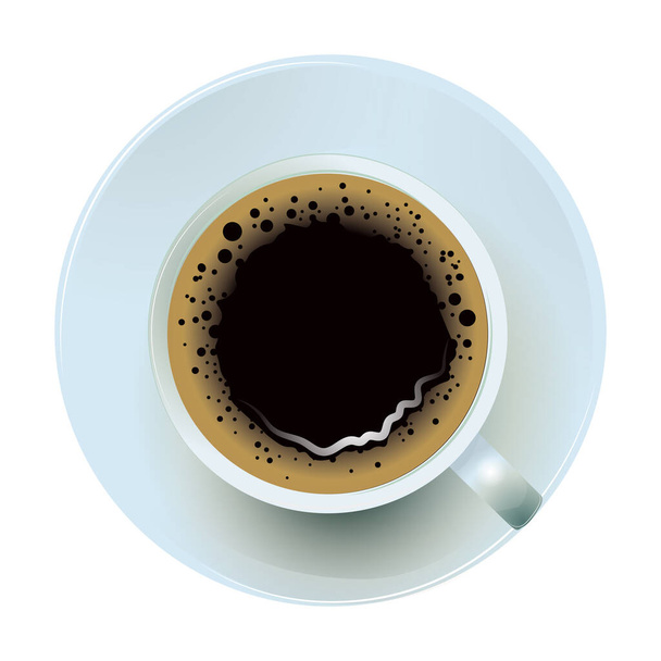 Vista dall'alto realistica della tazza di caffè su sfondo bianco - Vettore - Vettoriali, immagini