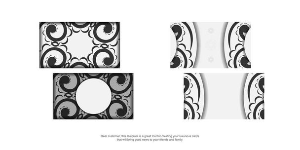 Modèle de carte de visite de couleur blanche avec motif mandala noir - Vecteur, image