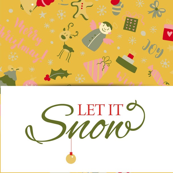 Banner with Christmas design elements in doodle style. Christmas post card. Callygraphic logotype. Vector - Vector, Imagen