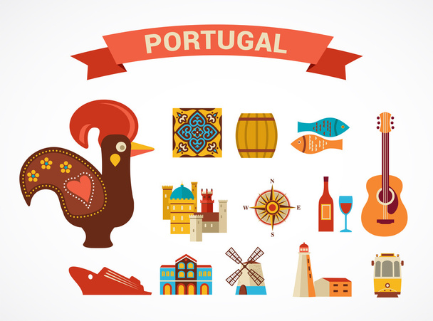 Portugália - vector ikonok beállítása - Vektor, kép