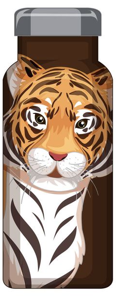 A brown thermos bottle with tiger pattern illustration - Vector, Image