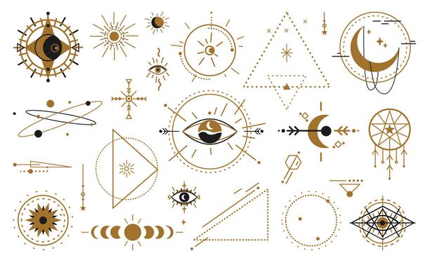 Wicca ocultismo magia brujería planos iconos de dibujos animados - Vector, Imagen