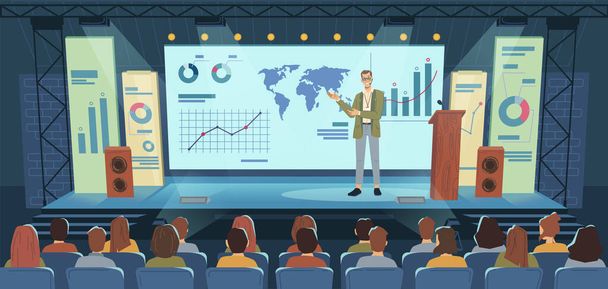 Conference business audience meeting hall, speaker - Vector, Image