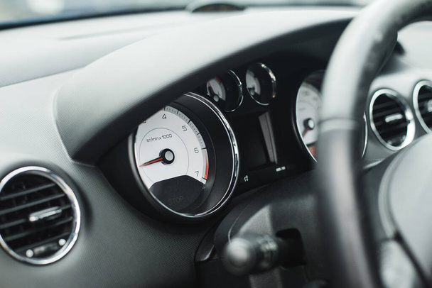 black speedometer in car close up - Fotoğraf, Görsel