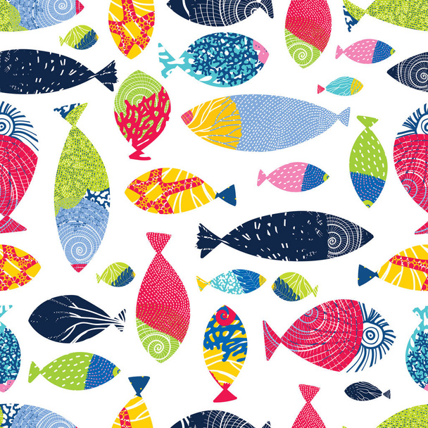 Cute  fish. Kids background. Seamless pattern. Can be used in textile industry, paper, background, scrapbooking. - Διάνυσμα, εικόνα