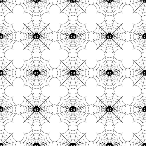 spiders in web, endless seamless pattern on white background - Vektor, Bild