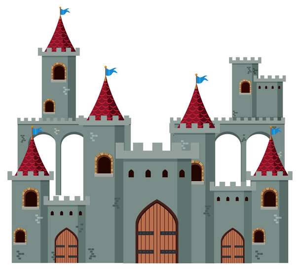 Μεσαιωνικό ιστορικό κάστρο σε λευκό φόντο εικονογράφηση - Διάνυσμα, εικόνα