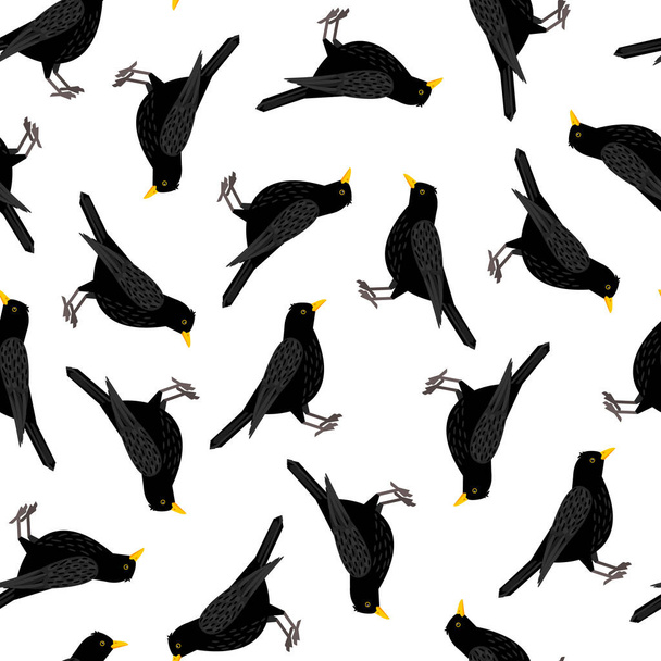 Seamless vector pattern with cute black birds - ベクター画像