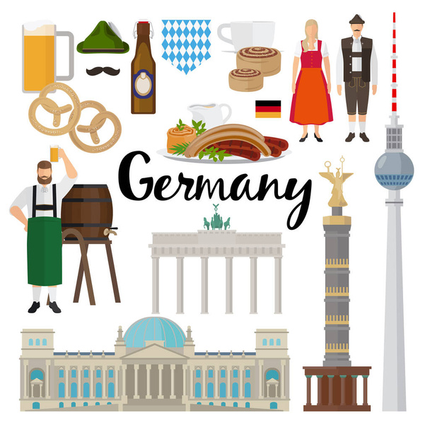 Set of Germany Landmarks and traditional costume - Vector, afbeelding