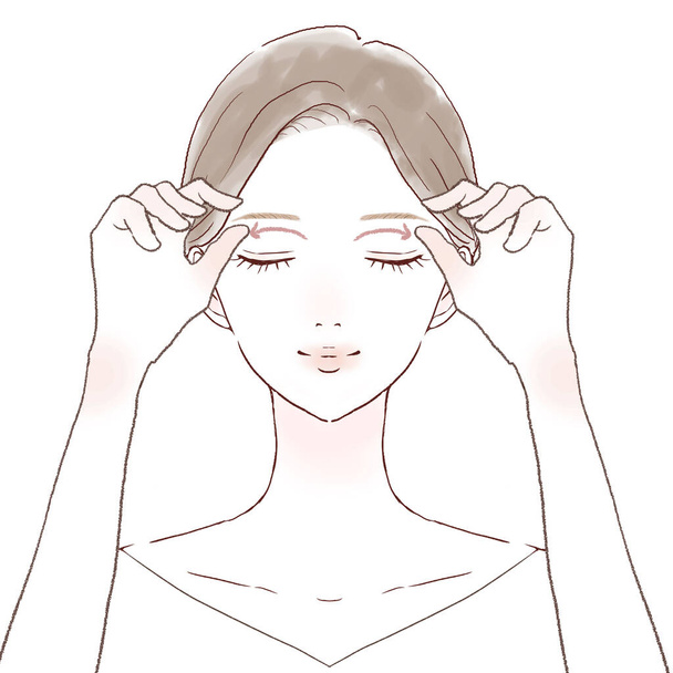 Woman massasing over eyes. On a white background. - Vector, Image