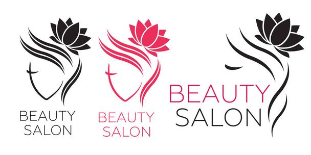 Красива жінка векторний логотип для перукарні, салону краси, косметичних процедур, спа-центру. векторний логотип для перукарні
 - Вектор, зображення
