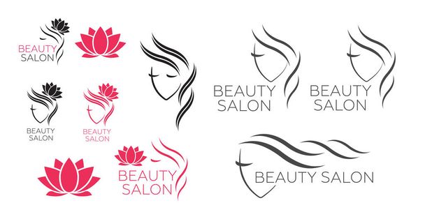 Mooie vrouw vector logo template voor kapsalon, schoonheidssalon, cosmetische procedures, spa centrum. vector logo template voor kapsalon - Vector, afbeelding