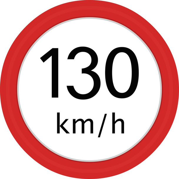 Ilustração vetorial do sinal de trânsito, velocidade máxima de 130 quilômetros por hora - Vetor, Imagem