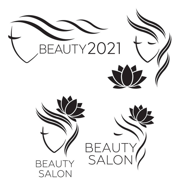 Hermosa mujer vector logotipo plantilla para peluquería, salón de belleza, procedimientos cosméticos, centro de spa. plantilla de logotipo de vector para peluquería - Vector, Imagen