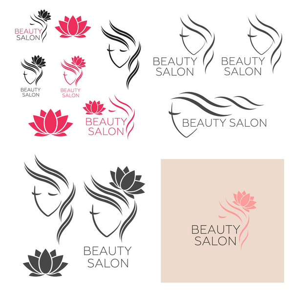 Красивая женщина векторный логотип шаблон для парикмахерской, салон красоты, косметические процедуры, спа-центр. векторный шаблон логотипа парикмахерской - Вектор,изображение