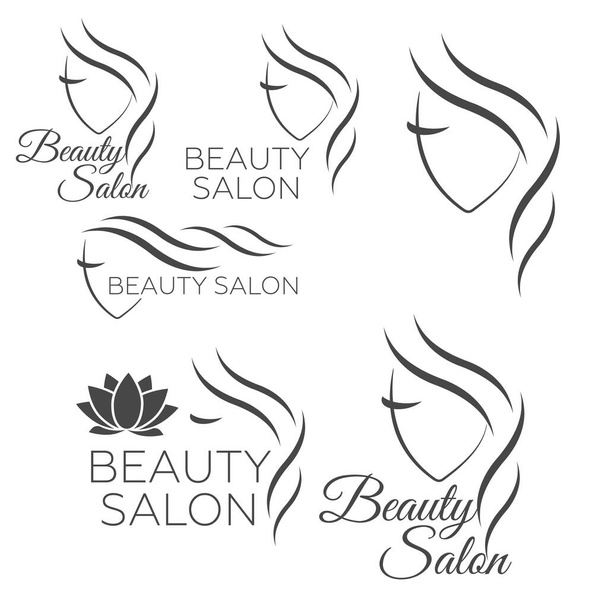 Krásná žena vektorové logo šablony pro kadeřnictví, kosmetický salon, kosmetické procedury, lázeňské centrum. vektorové logo šablony pro kadeřnictví - Vektor, obrázek