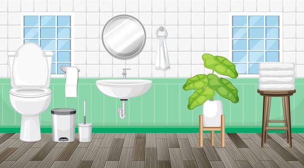 Дизайн интерьера ванной комнаты с иллюстрацией мебели - Вектор,изображение