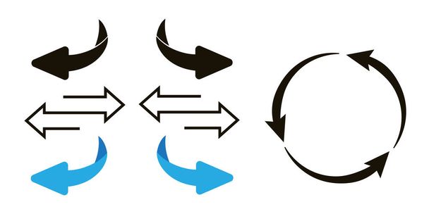 Flechas giratorias, circulares y cíclicas. Signo de recurrencia. Da la vuelta o gira la flecha. Signo inverso - Vector, Imagen