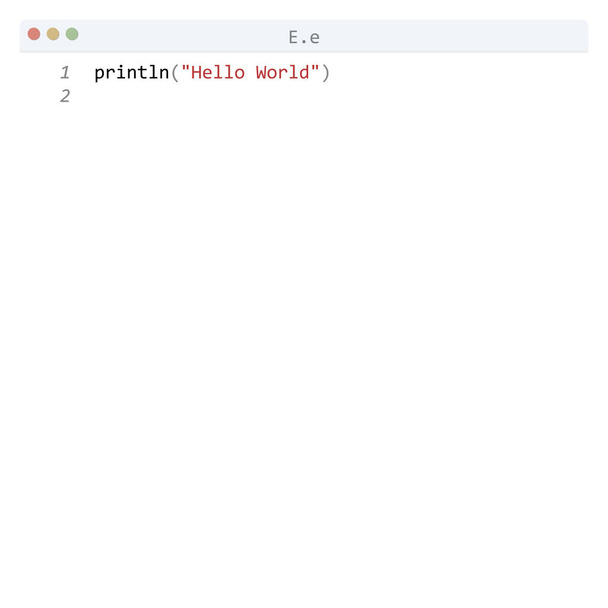E language Hello World program sample in editor window - Vector, Image