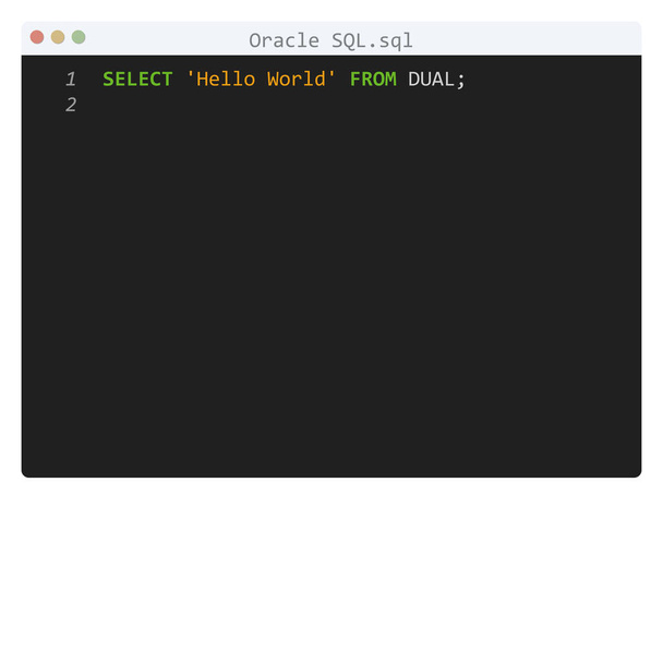 Мова Oracle SQL Hello World програма зразок у вікні редактора - Вектор, зображення