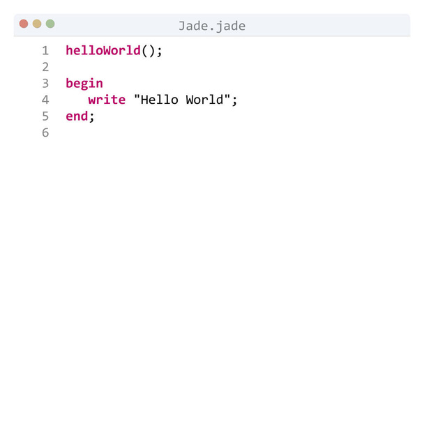 Jade taal Hallo Wereld programma monster in editor venster - Vector, afbeelding