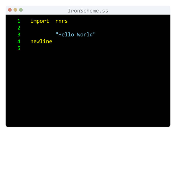 Idioma do IronScheme Amostra do programa Hello World na janela do editor - Vetor, Imagem